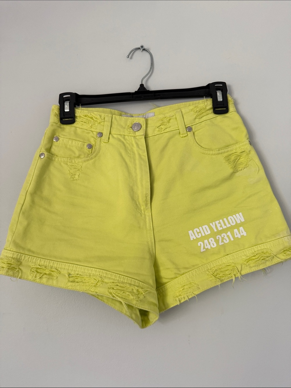 MSGM Acid Yellow Distressed Women’s Denim Shorts IT Sz 40
